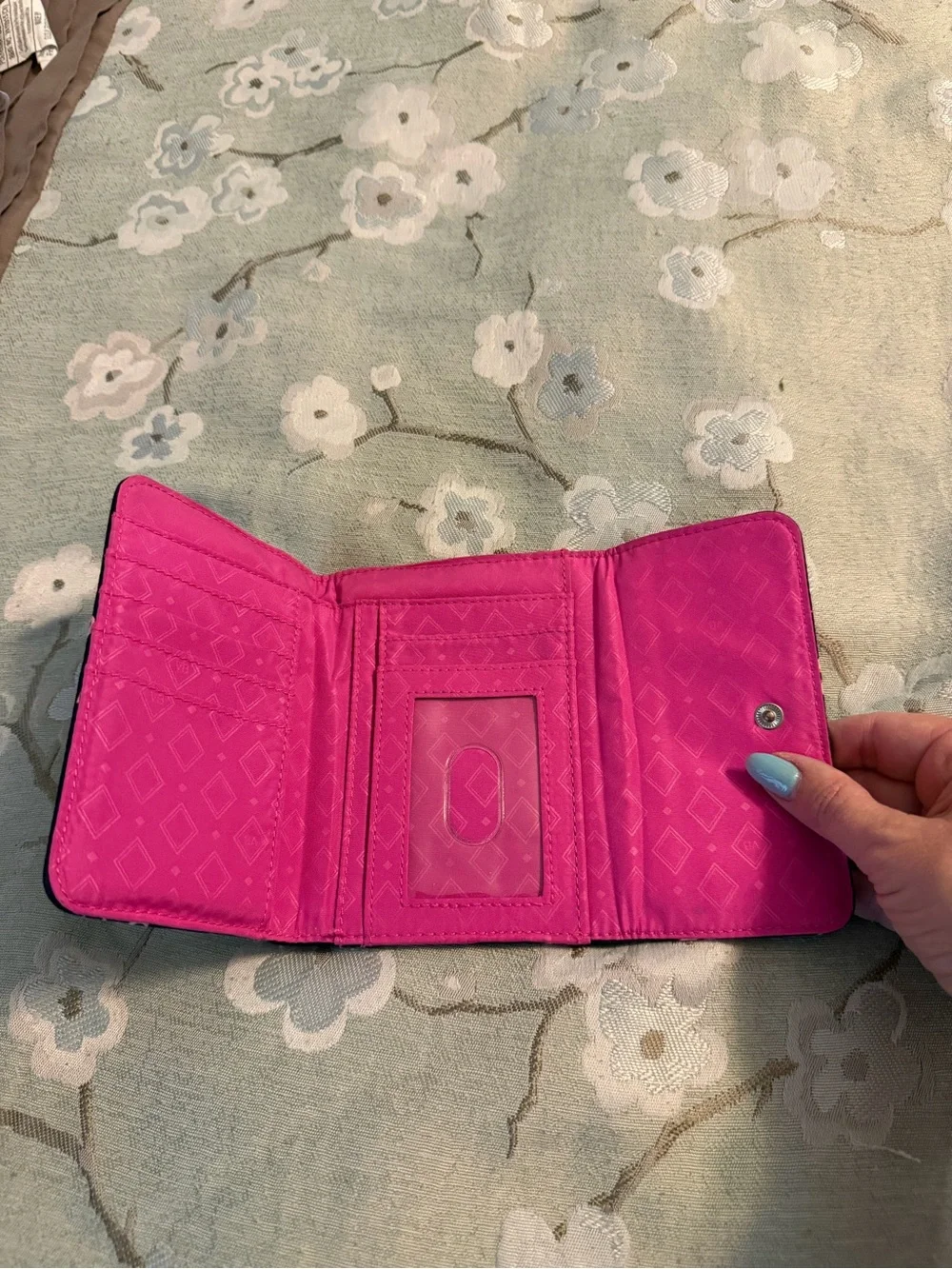 Vera Bradley Navy Quilted Wallet with Pink Flamingo Pattern